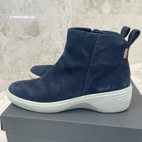ECCO {41} Ankle Boots Navy Blue White Wedge "Night Sky" - Picture 5 of 9